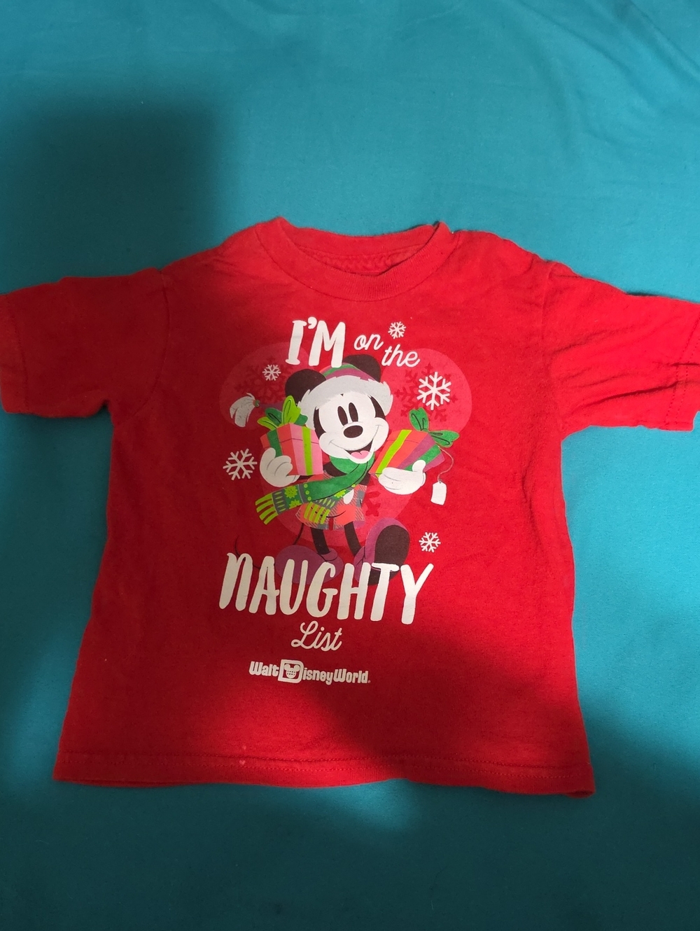 WDW Disney Red Mickey 'I'm on the Naughty List' Holiday Tee